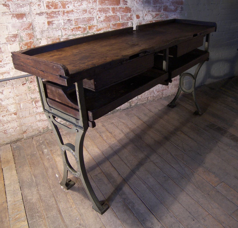 Vintage Industrial Cast Iron & Wood Jewelers Work Bench 3