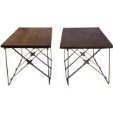Vintage Industrial X Base Wood & Metal End Tables