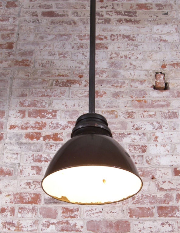 American Authentic Black Enamel Distressed Factory Pendant Lamp
