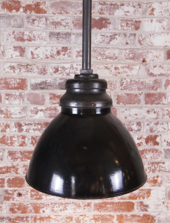 Authentic Black Enamel Distressed Factory Pendant Lamp In Distressed Condition In Oakville, CT