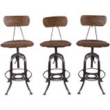 Set of 3 Vintage Industrial Adjustable Metal & Wood Toledo Stool