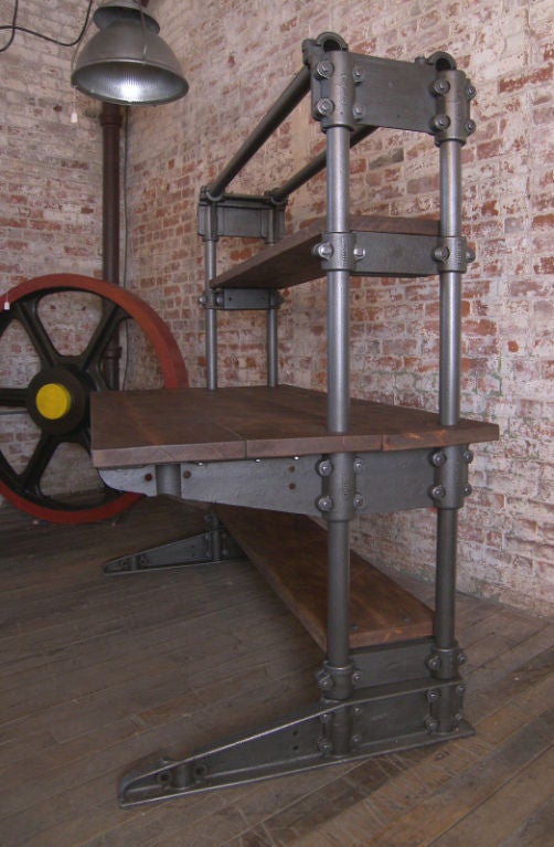 American Vintage Industrial Cast Iron & Wood Workstation / Desk