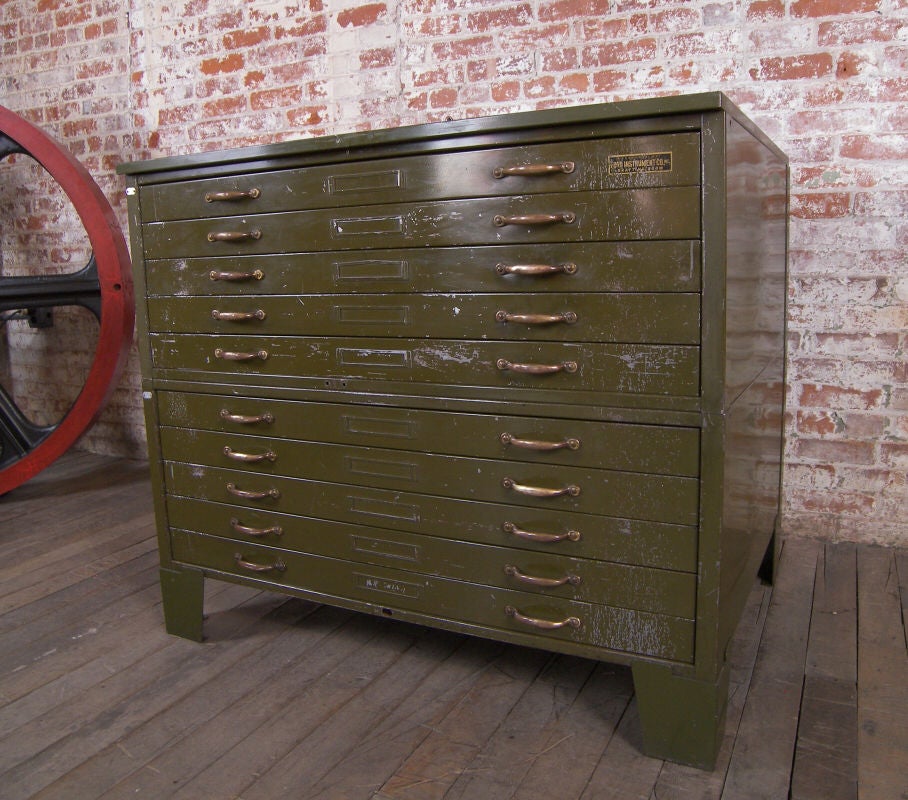 20th Century Vintage Industrial Metal Flat File Cabinet