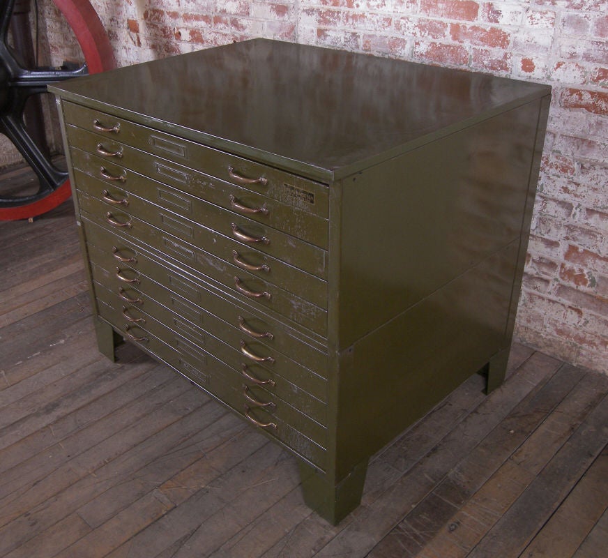 Vintage Industrial Metal Flat File Cabinet 1