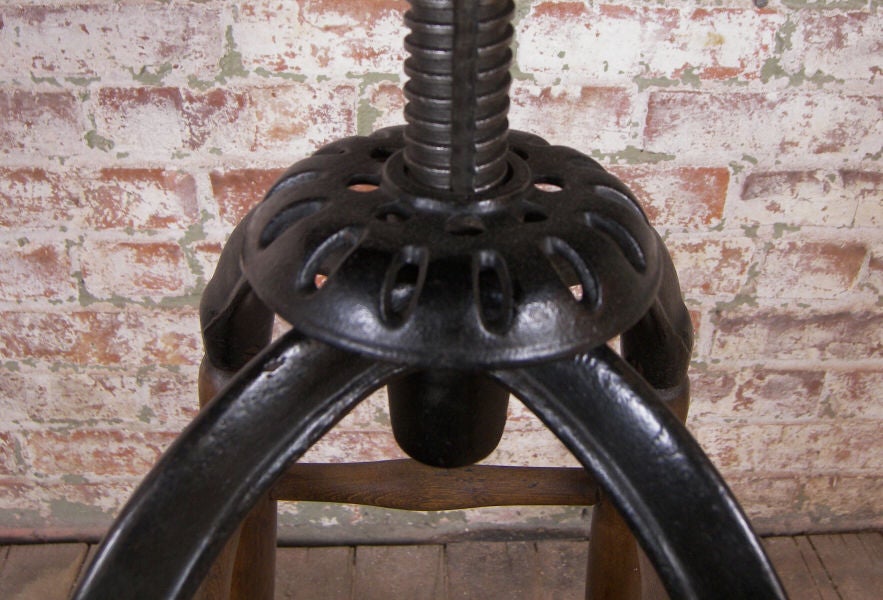 American Vintage Industrial Wood & Cast Iron Adjustable Drafting Stool