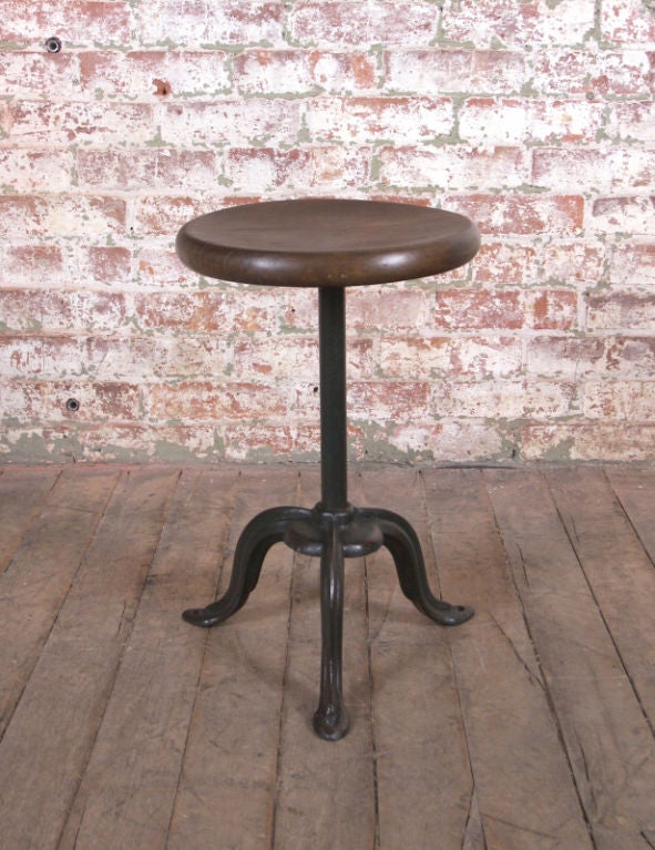 Vintage Industrial Wood & Cast Iron Stool