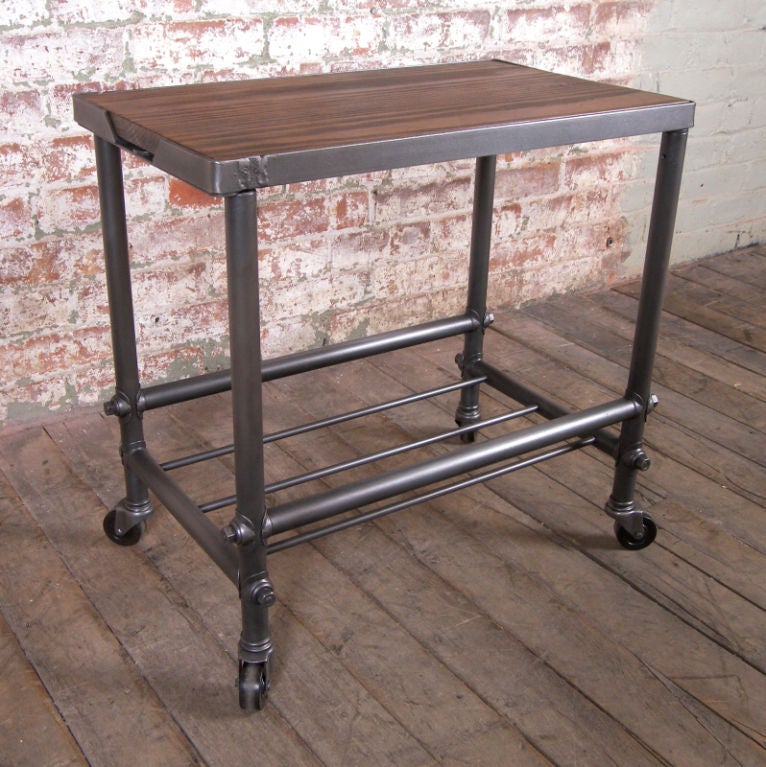 Vintage Industrial Metal & Wood Rolling Cart / Table