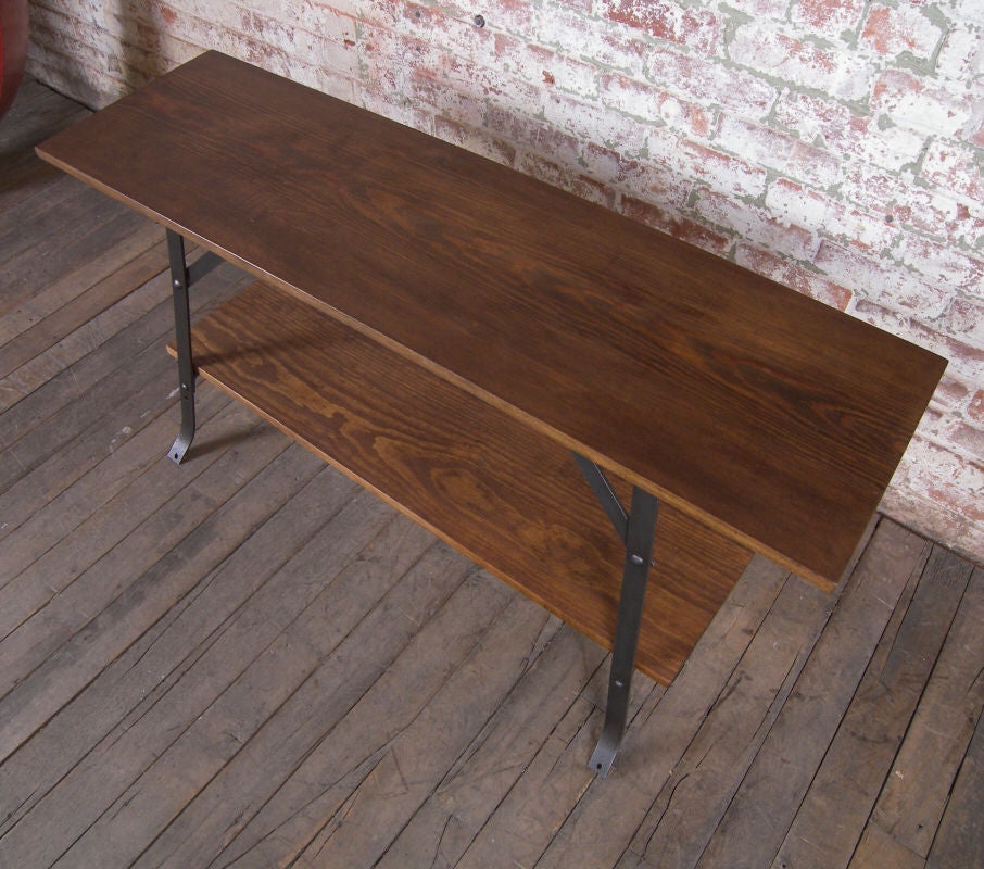 Mid-Century Modern Wood and Steel Industrial Bench or Table or Shelving Unit, Vintage Industrial For Sale