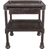 Vintage Industrial Cast Iron & Wood Two Tier Table