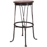 Vintage Metal Twist Leg Stool with Oak Seat