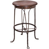 Vintage Metal Twist Leg Stool with Oak Seat