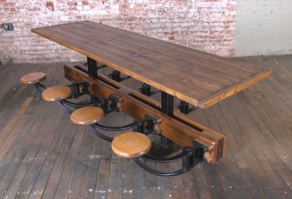 Vintage Industrial Cast Iron & Wood Swing Out Seat Table In Excellent Condition In Oakville, CT
