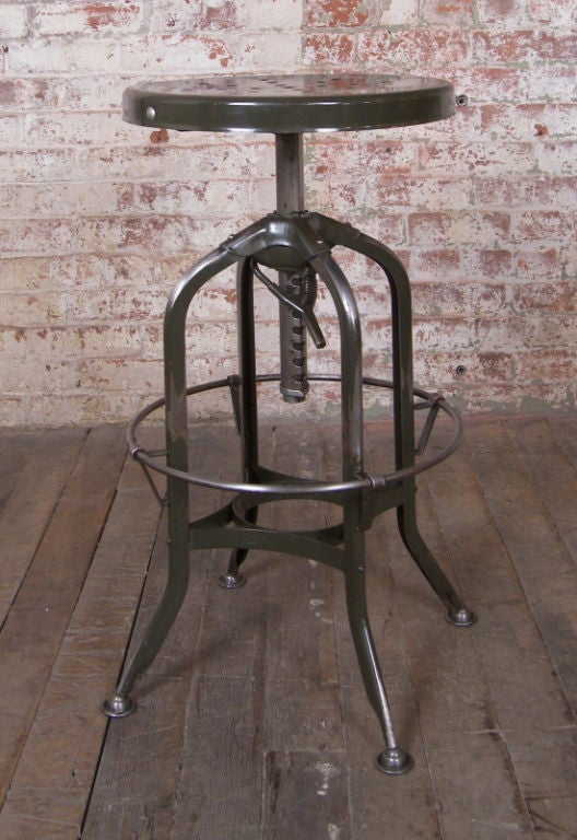 Vintage Industrial Adjustable Metal Toledo Stool. Seat Diameter Measures 14 1/2