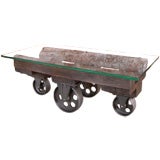 Vintage Industrial Wood & Glass Coffee Cart / Table on Casters