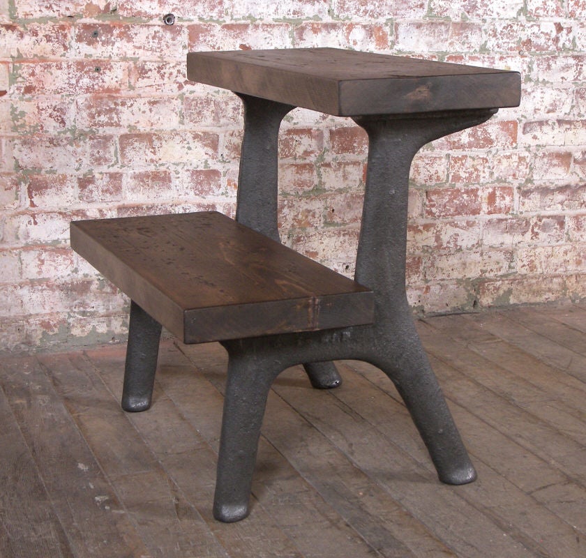 Vintage Industrial Wood & Cast Iron Step Stool. 24