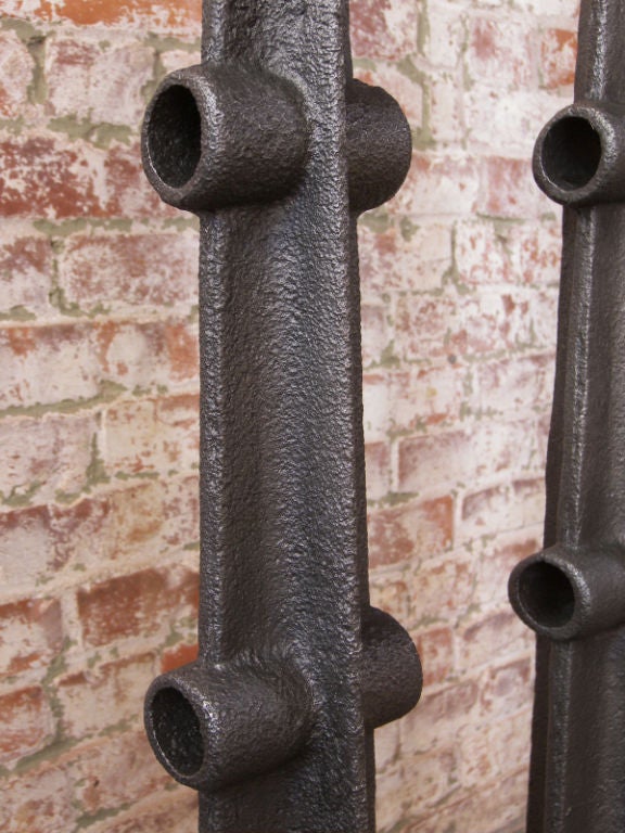 American Set of Four Vintage Industrial Cast Iron Metal Posts, Sculpture