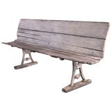 Vintage Wood & Cast Iron Ship Bench w/ Fold Up Seat