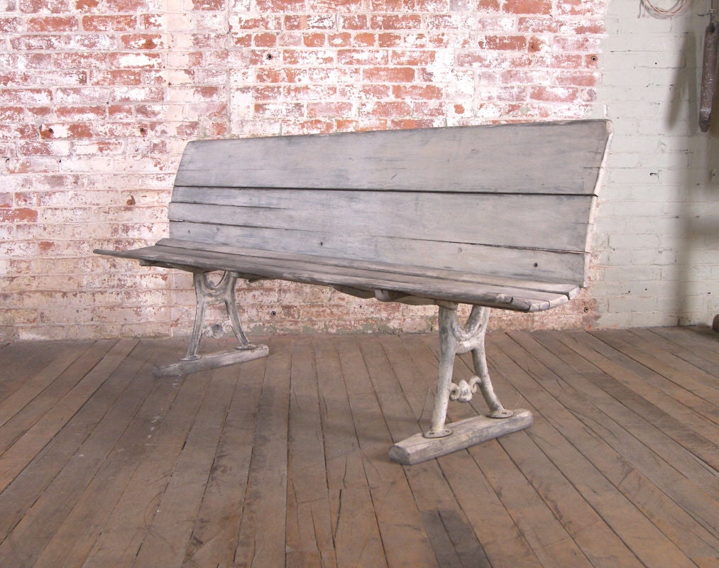 Vintage Wood & Cast Iron Ship Bench w/ Fold Up Seat