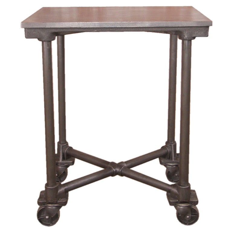 Vintage Industrial Cast Iron 
Steel Turtle Table on Casters