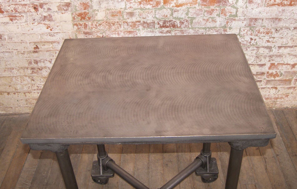 Vintage Industrial Cast Iron & Steel Turtle Table on Casters 2