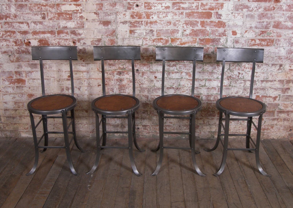 Pair of 2 Vintage Industrial Wood & Metal Chairs. Seat Height Measures 20