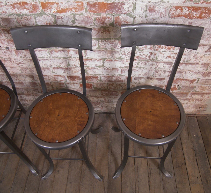 20th Century Set of 2 Vintage Industrial Wood & Metal Chairs