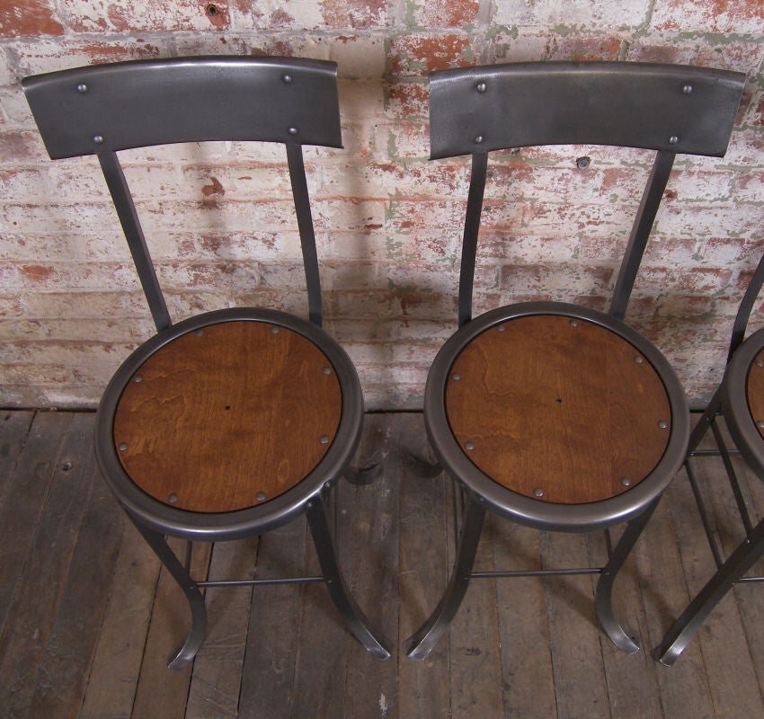 Set of 2 Vintage Industrial Wood & Metal Chairs 1