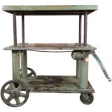 Vintage Industrial Adjustable Metal Lift Cart / Table