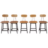 Set of 6 Vintage Industrial Bent Plywood & Metal Stools