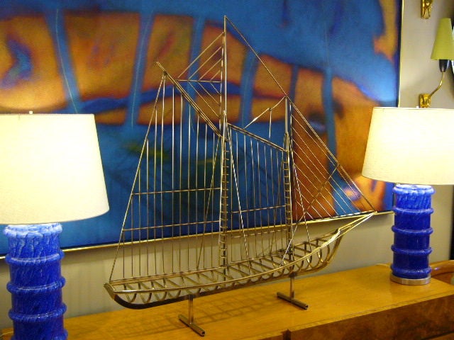 SOLD APR 09 Massive Curtis Jeré Ship sculpture perfect for the den, mantel.  The boating enthusiast, seaside or beach house.  Signed and dated 1976 and in excellent clean condition.  No oxidation.  Stunning!!