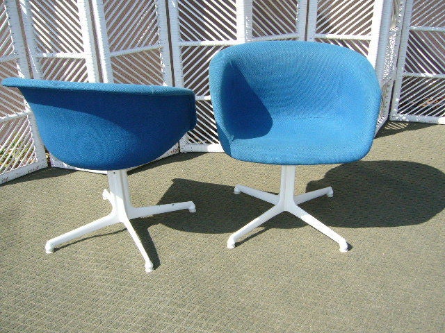 SOLD AUGUST 2009 For the little ones, vintage 60's La Fonda style Armchairs after the Eames design for Girard's La Fonda del Sol restaurant design.  These by Burke are on a small scale for children.  Fresh fabric suggested, now in their clean
