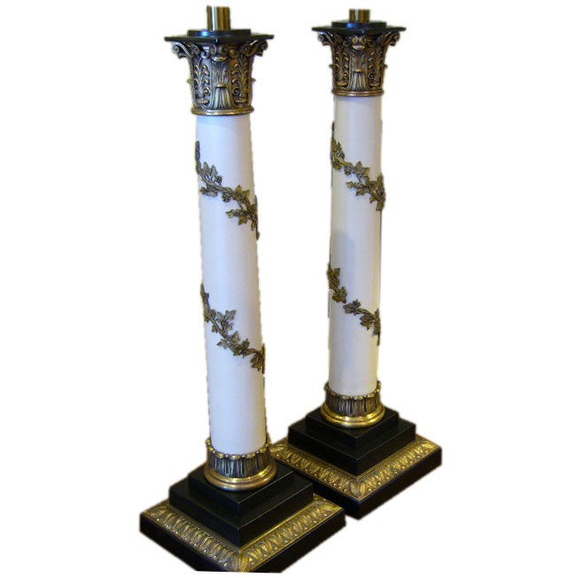 Fine French Empire style Column Lamps by Stiffel 1