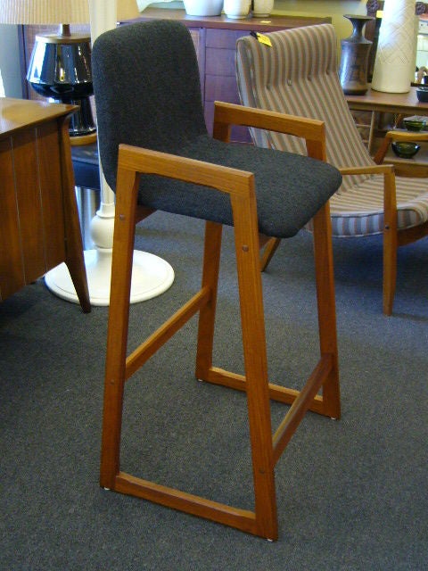 Pair of Danish Modern Teak Bar Stools Upholstered