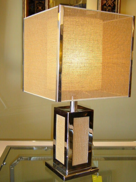 70's French Chrome & Sisal Mat Table Lamp