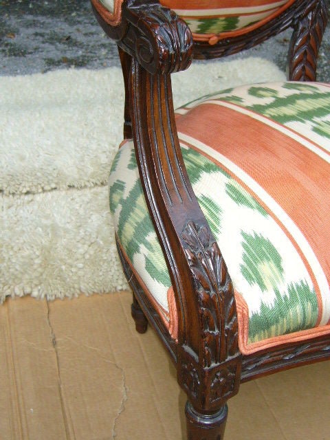 Antique Louis XVI style Fauteuil in Ikat Moire 3