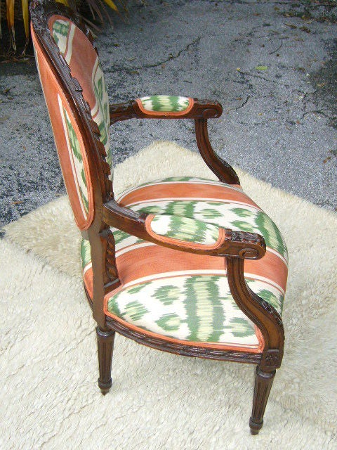 French Antique Louis XVI style Fauteuil in Ikat Moire