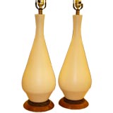 50's Teardrop Satin White Pottery Lamps Pair