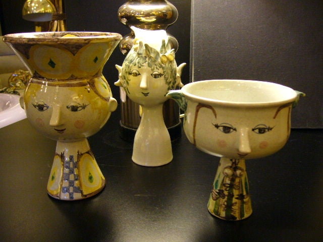 SOLD MARCH 2011 Fun whimsical Head Vase by Bjorn Wiinblad from his own studio in Denmark. Measurements are:  Female with 