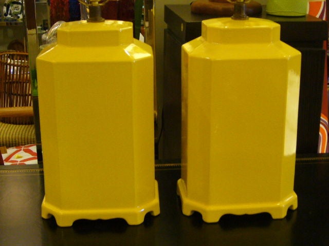 Yellow Ceramic Tea Cannister Table Lamps Haeger