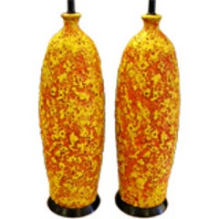 Pair of Fab Brutal Lava Glaze Pottery Lamps 3