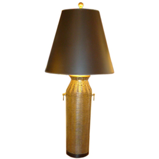 Fine 1970s Tall Woven Brass Lamp by Chapman Lamps