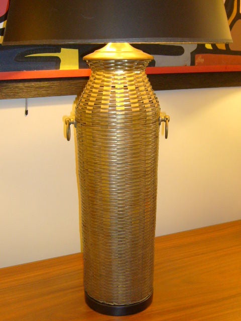 Metallic Thread Fine 1970s Tall Woven Brass Lamp by Chapman Lamps For Sale
