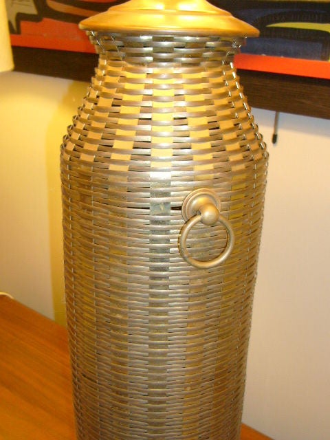 Fine 1970s Tall Woven Brass Lamp by Chapman Lamps For Sale 1