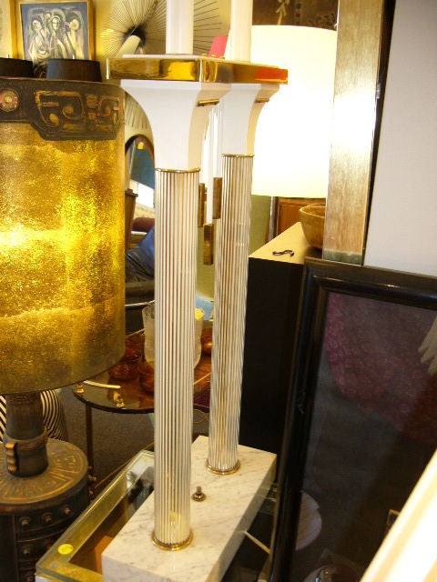 Mid-Century Modern Mid Century Neoclassical Parzinger Style White Columnar Lamp 1950s