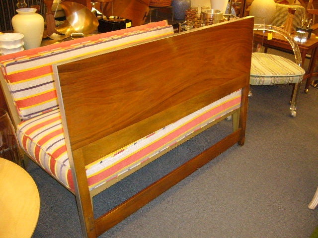 Beautiful FULL Size modern walnut "Linear" Headboard by Paul McCobb for Calvin framed in stainless steel.    In excellent original condition.

Measurements:
36" high
1 1/4" deep
Full size at 54" wide