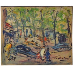 1950S FRENCH OIL PAINTING "PLACE MANCOURT THEATRE ATELIER
