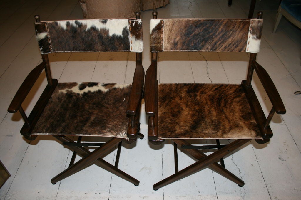 American PAIR OF 1970S DIRECTOR'S CHAIRS STEER HIDE SEATS