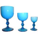 SET OF 36 MURANO CASED GLASS BLUE GLASSES
