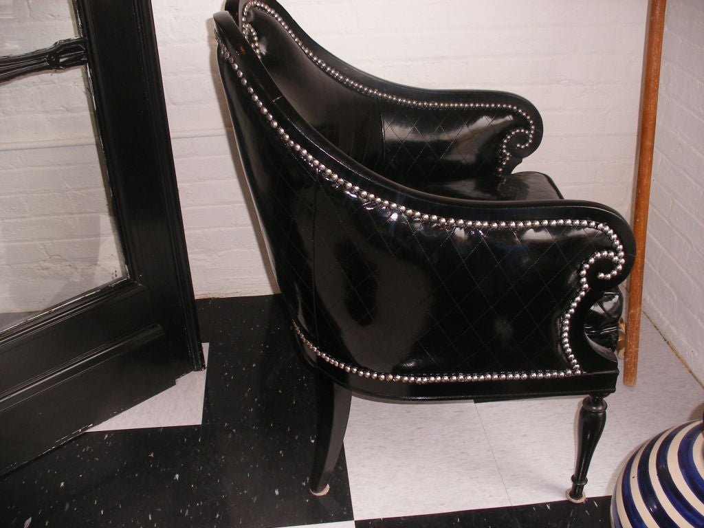 1930s PATENT LEATHER CURVED TOP CHAIR In Excellent Condition In Geneva, IL