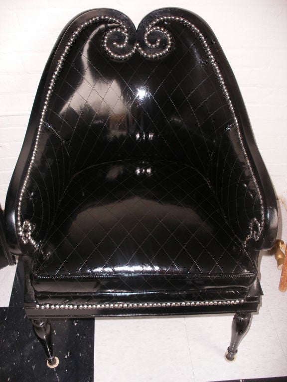 Mid-20th Century 1930s PATENT LEATHER CURVED TOP CHAIR